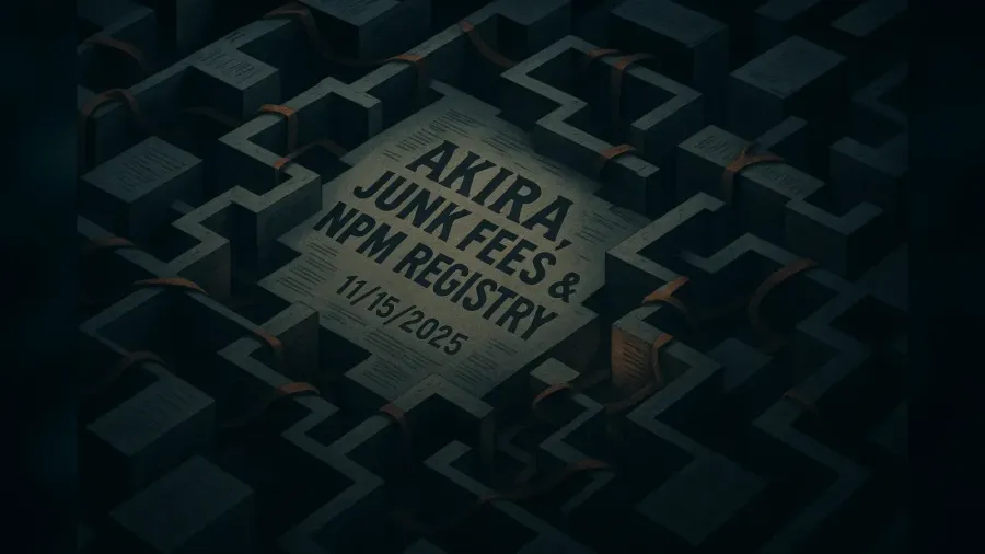 Akira, CMMC, Junk Fees & NPM Registry – 11/15/2025