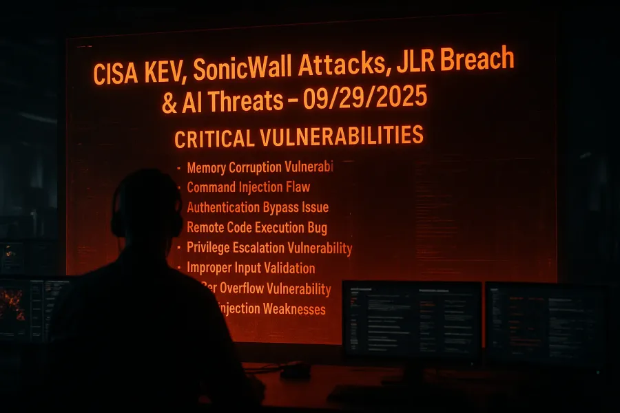 CISA KEV, SonicWall Attacks, JLR Breach & AI Threats – 09/29/2025