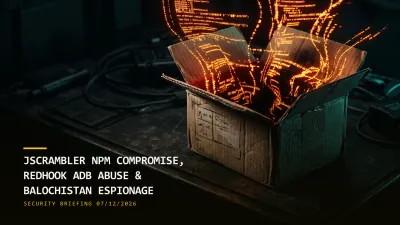 Jscrambler npm Compromise, RedHook ADB Abuse & Balochistan Espionage (07/12/2026)