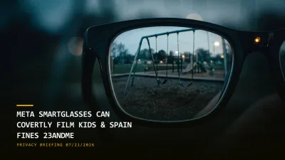 Meta Smartglasses Can Covertly Film Kids & Spain Fines 23andMe (07/21/2026)