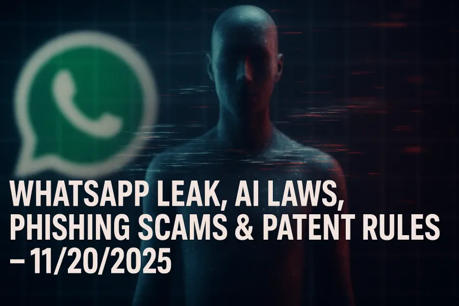 WhatsApp Leak, AI Laws, Phishing Scams & Patent Rules – 11/20/2025