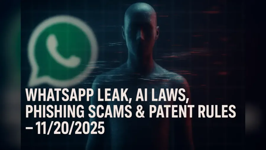 WhatsApp Leak, AI Laws, Phishing Scams & Patent Rules – 11/20/2025