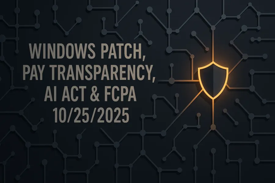 Windows Patch, Pay Transparency, AI Act & FCPA – 10/25/2025