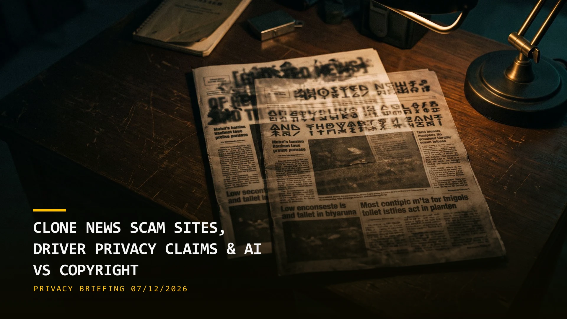 Clone News Scam Sites, Driver Privacy Claims & AI vs Copyright (07/12/2026)
