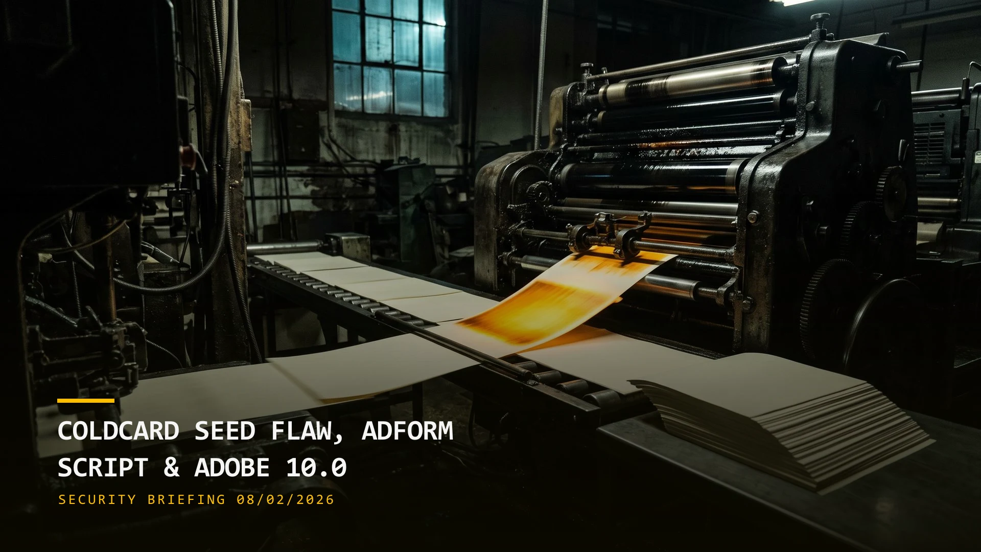 Coldcard Seed Flaw, Adform Script Poisoning & Adobe 10.0 (08/02/2026)