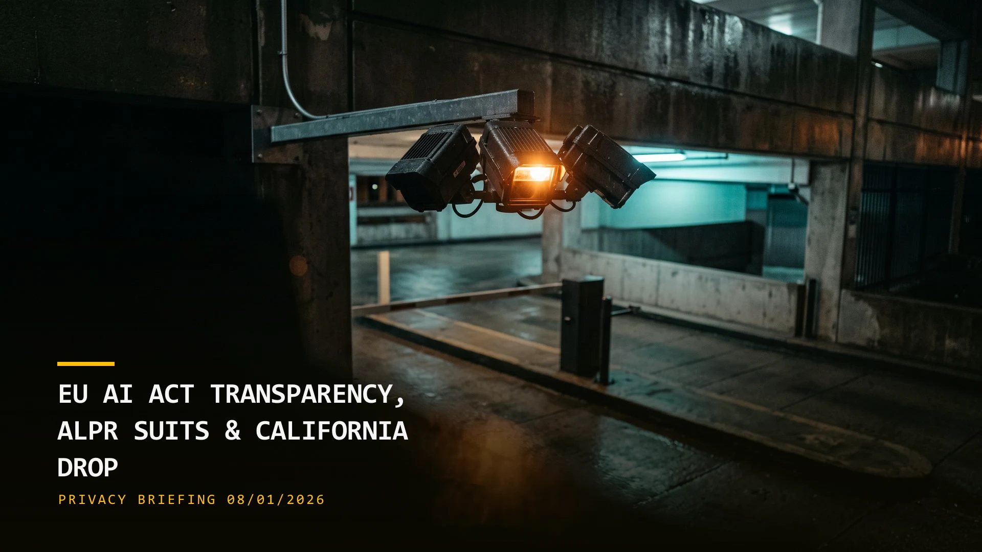 EU AI Act Transparency, ALPR Suits & California DROP (08/01/2026)