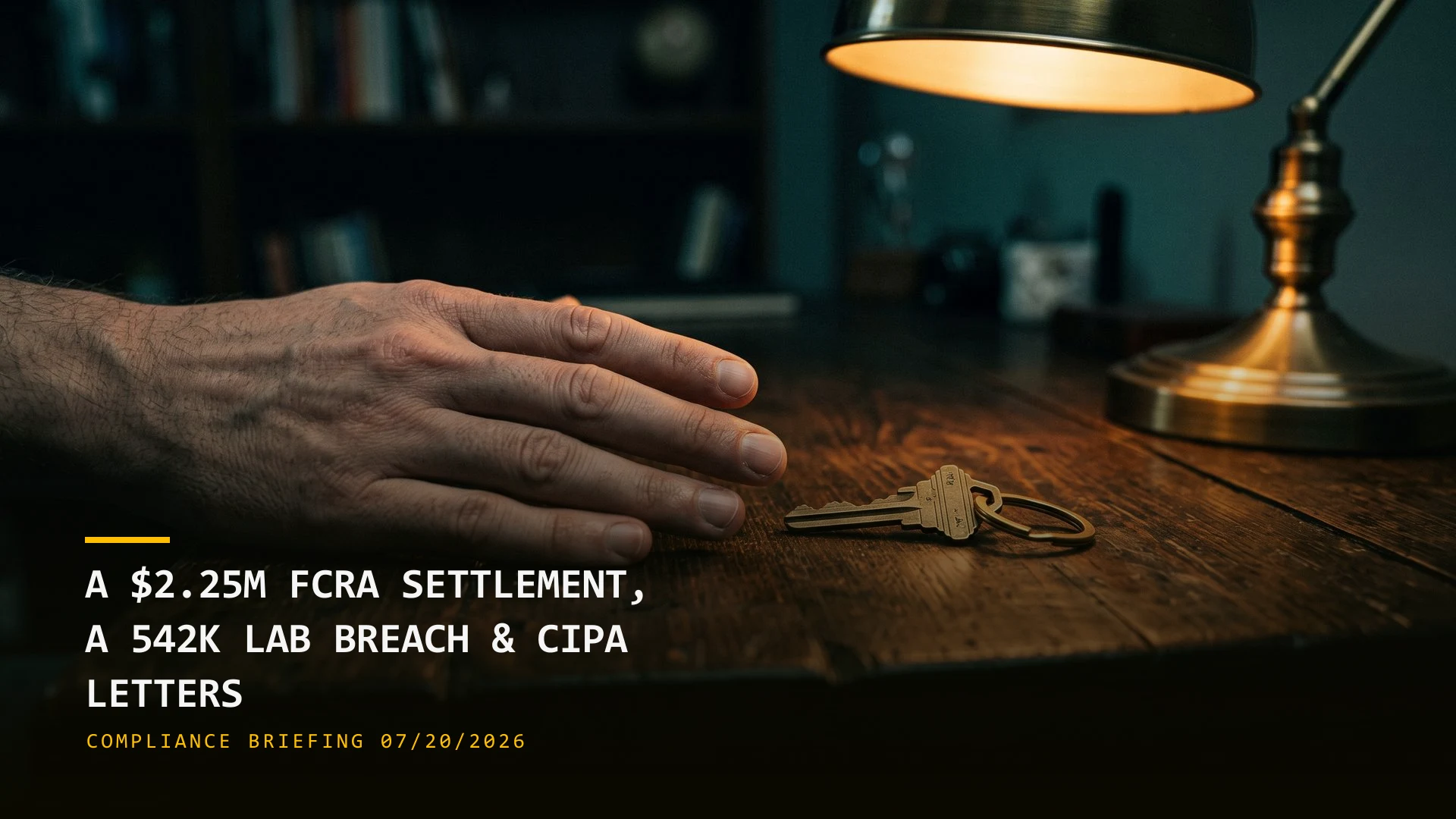 A $2.25M FCRA Settlement, a 542K Lab Breach & CIPA Demand Letters (07/20/2026)