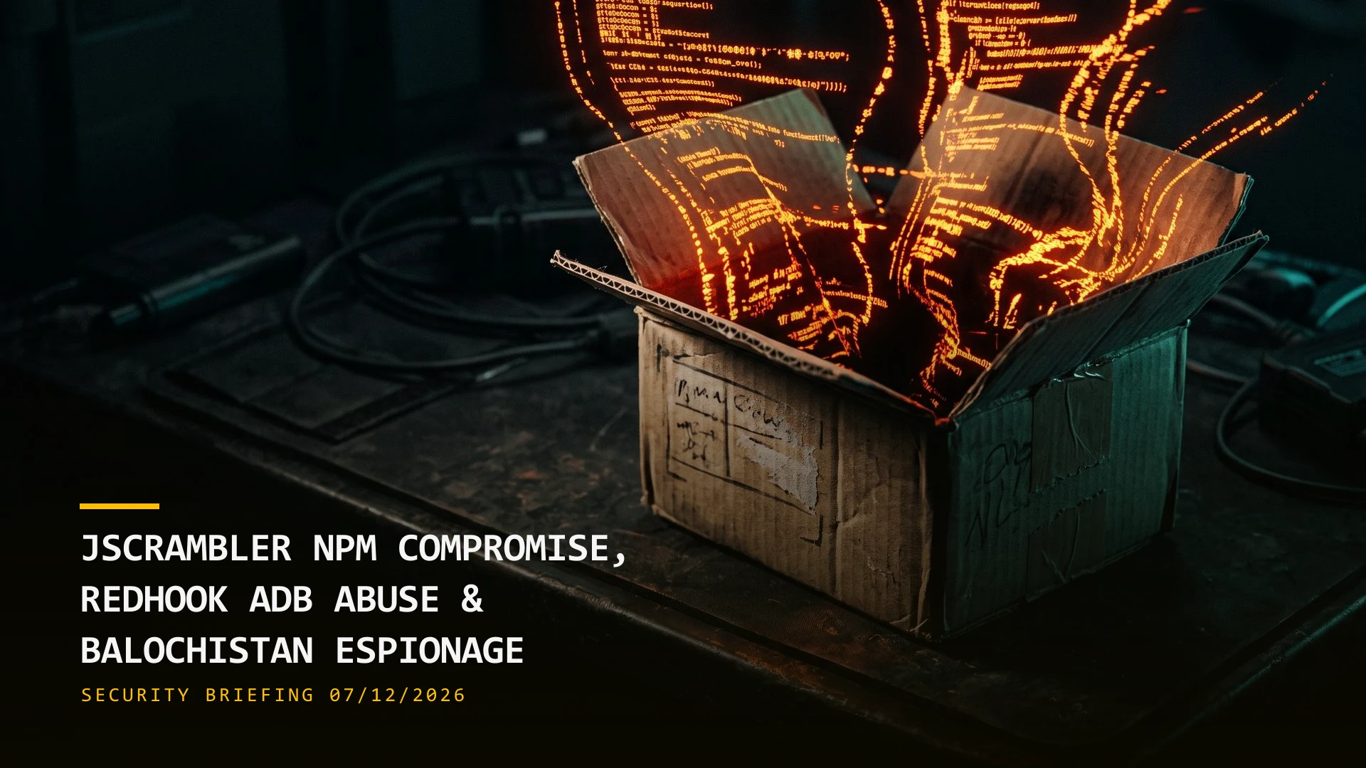 Jscrambler npm Compromise, RedHook ADB Abuse & Balochistan Espionage (07/12/2026)