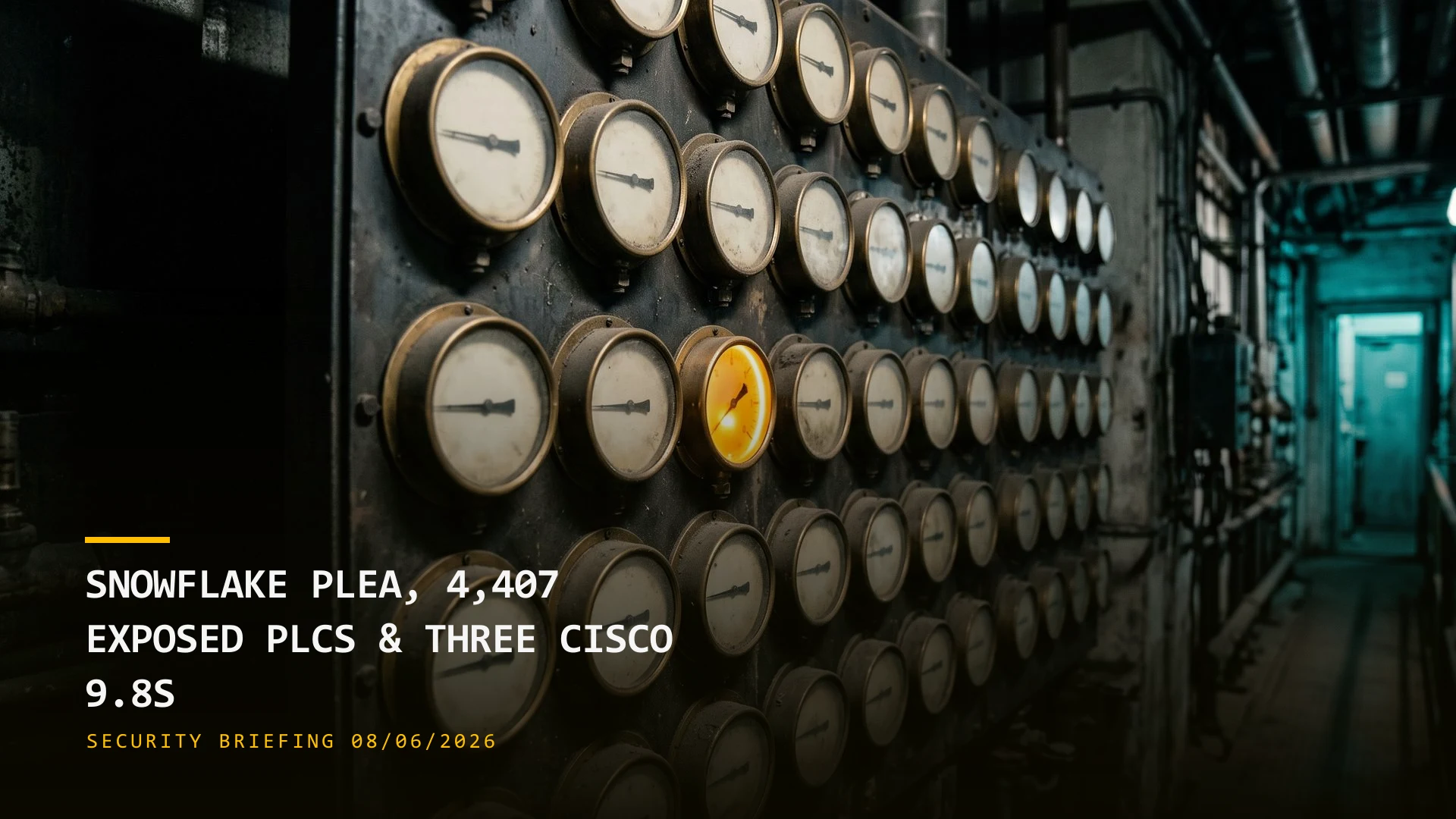 Snowflake Plea, 4,407 Exposed PLCs & Three Cisco 9.8s (08/06/2026)